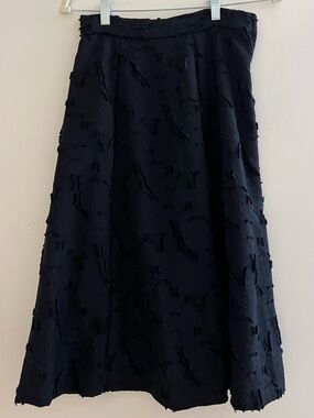 H&M Navy Textured A-Line Midi Skirt